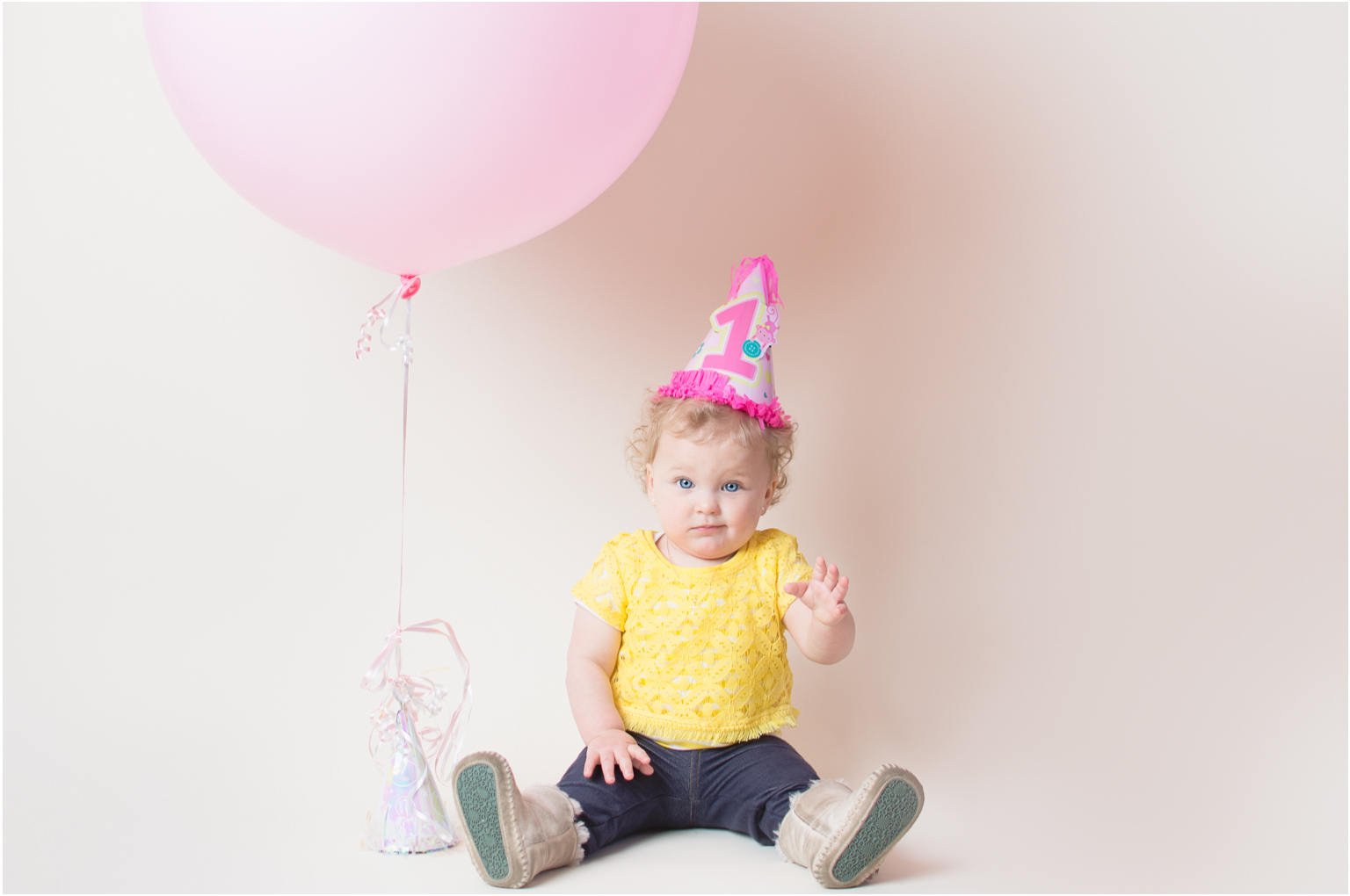 Milestone 1st birthday balloon pinks yellows blues