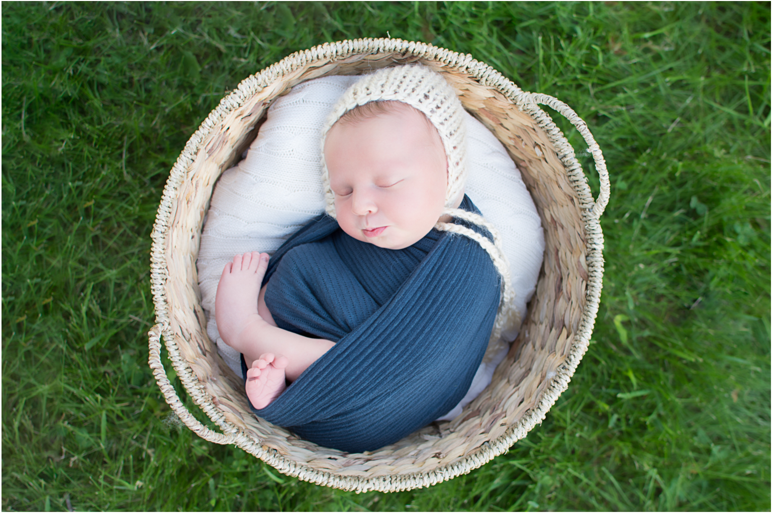 Callan Williamsport Newborn Photographer outside baby boy basket grass