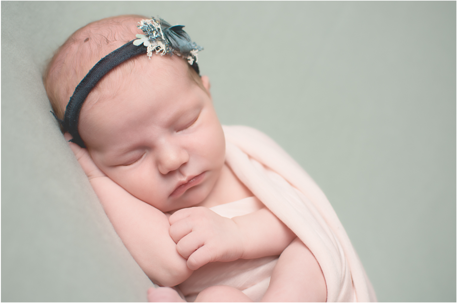 Newborn Elizabeth Williamsport PA Photographer Pink wrap blue green headband