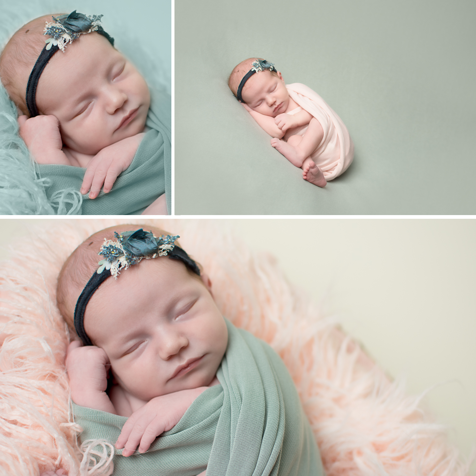 Newborn Elizabeth Williamsport PA Photographer Pink wrap blue green headband devoted knits
