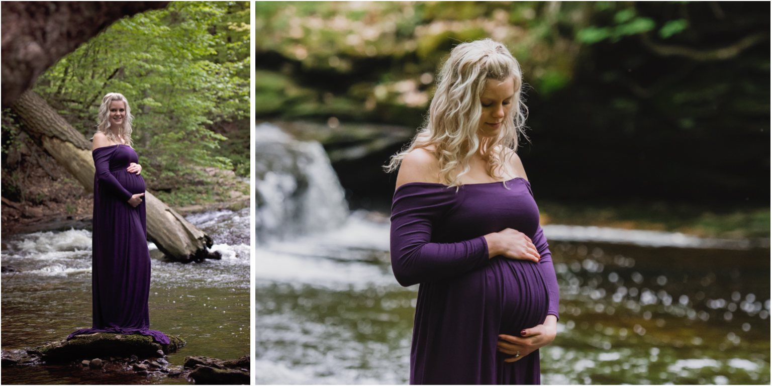Emerson Brady Maternity Rickets Glenn Outdoor purple gown waterfall