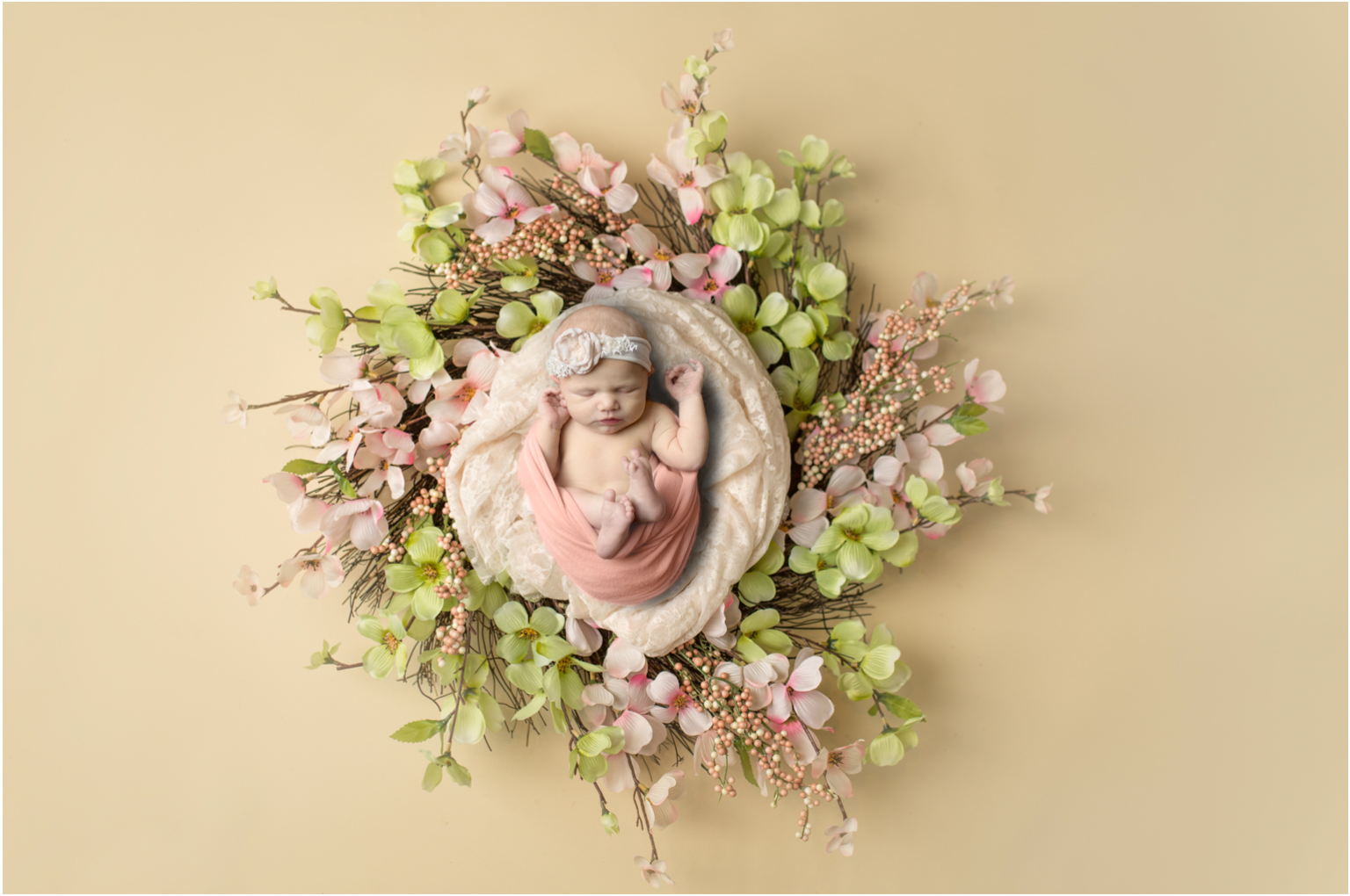 Newborn photography wreath pretty in pink