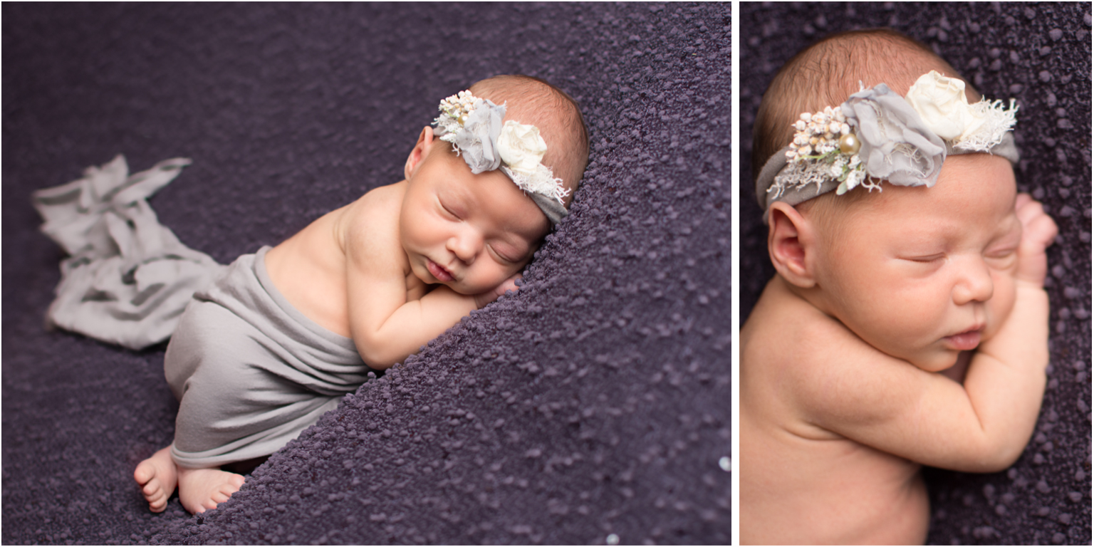 newborn purple grey gray tieback headband flowers 