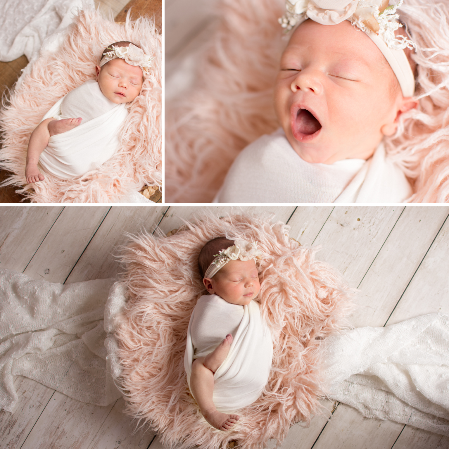 newborn session sleepy, wool, pinks whites