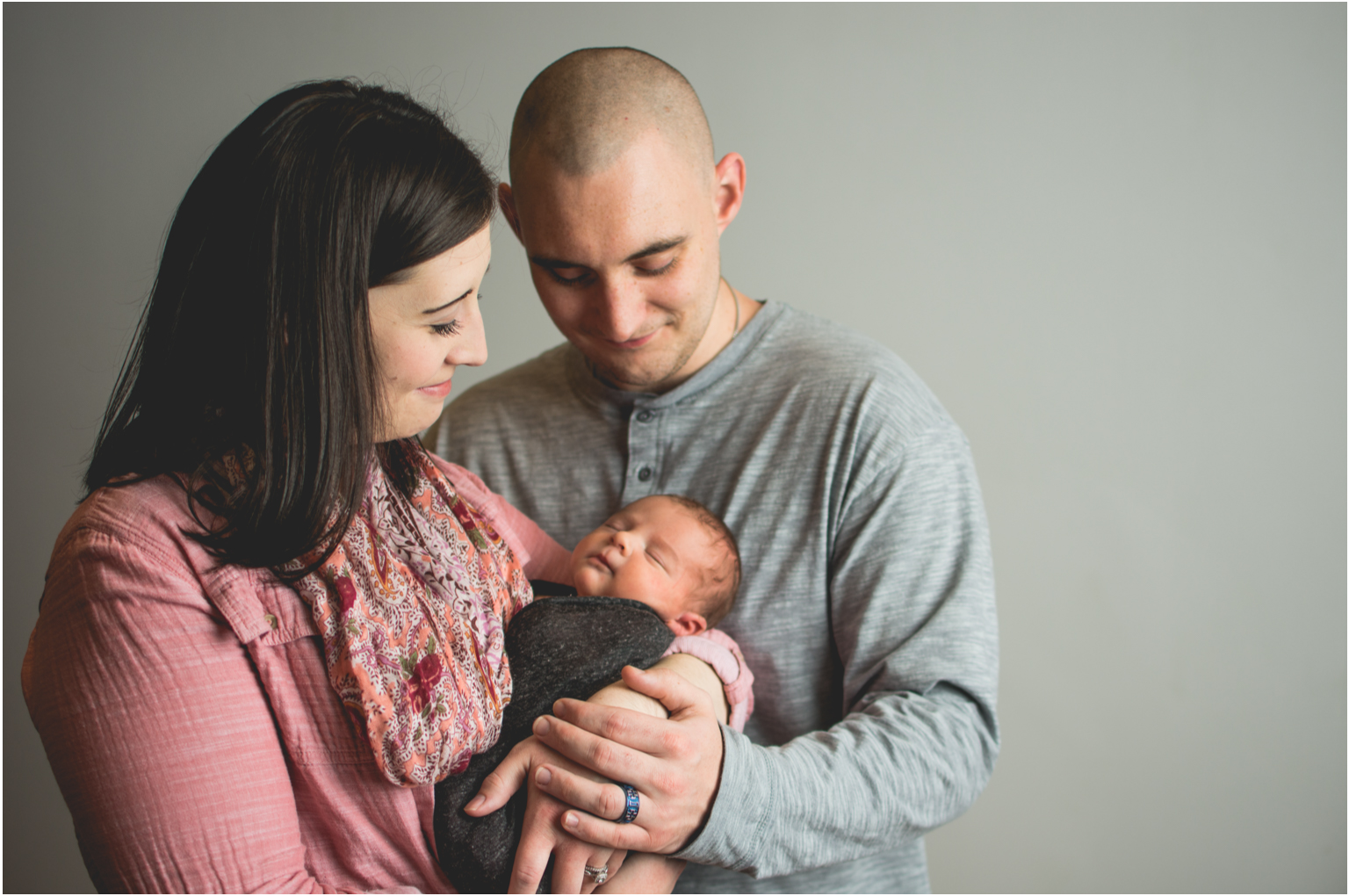 Baby Elijah Williamsport pa newborn family photographer family portrait lighting studio neutral and pink mommy and daddy photo