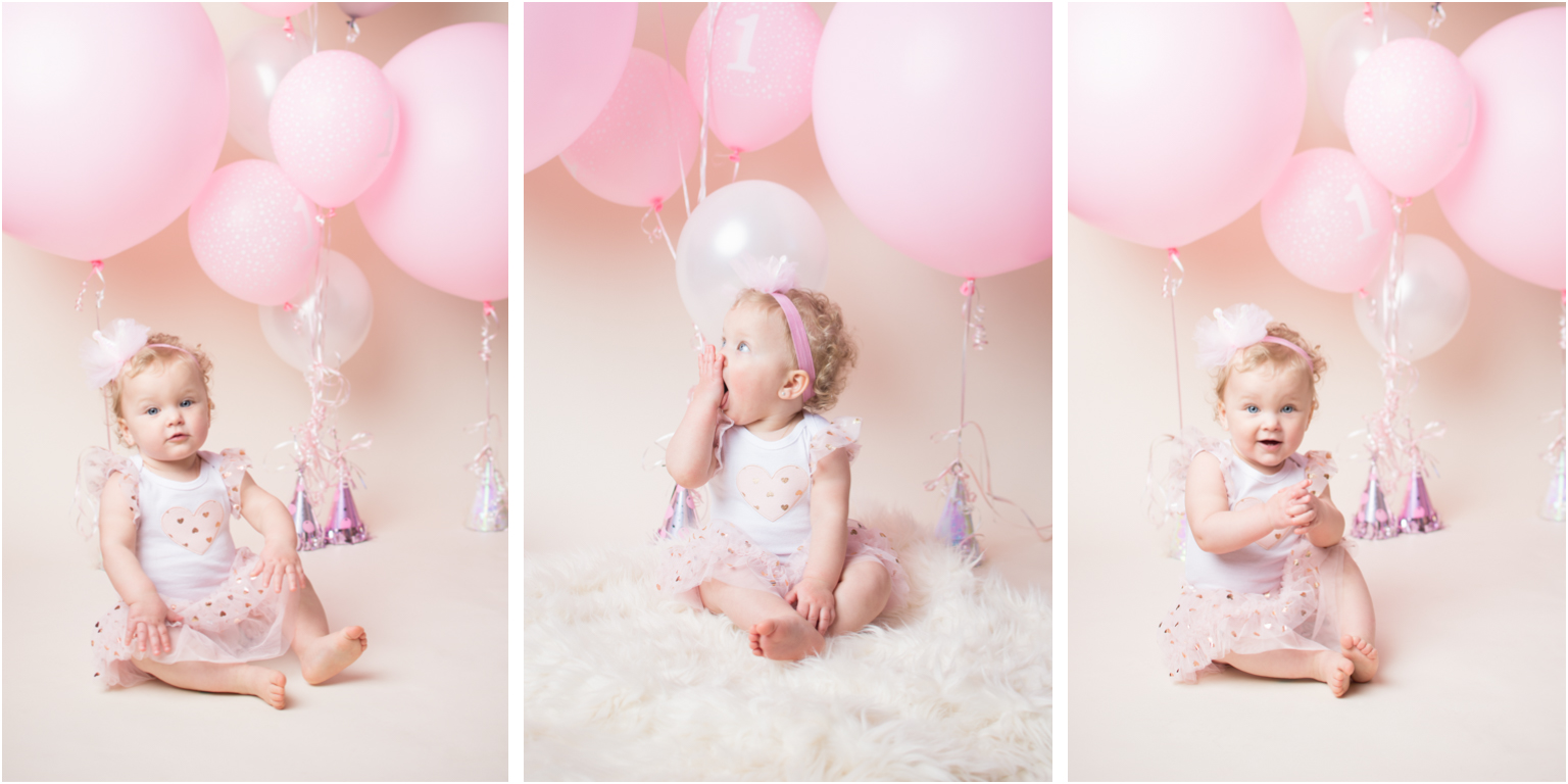 Milestone 1 year birthday balloons ruffles pink and gold