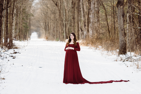 Snowy Maternity Session in the woods Williamsport pa newborn maternity Photographer
